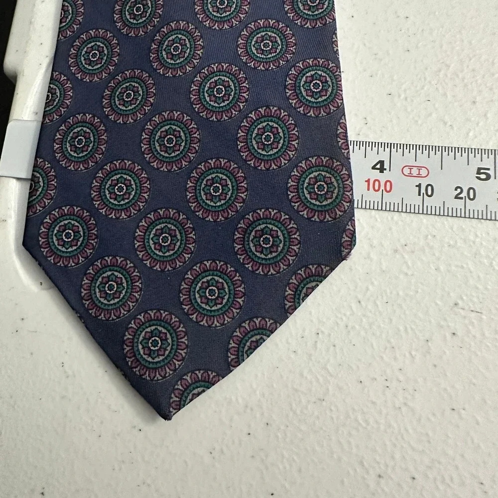 Robert Talbott Nordstrom Mens Silk Tie Blue Purple Medallion Geometric Hand Sewn